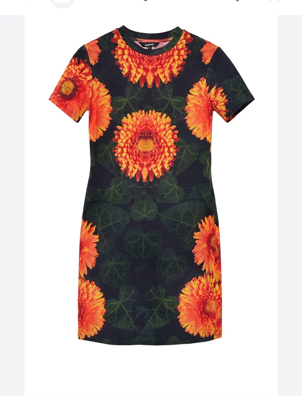 Desigual Alma Slim Black Mini Dress with Bold Orange Floral Print